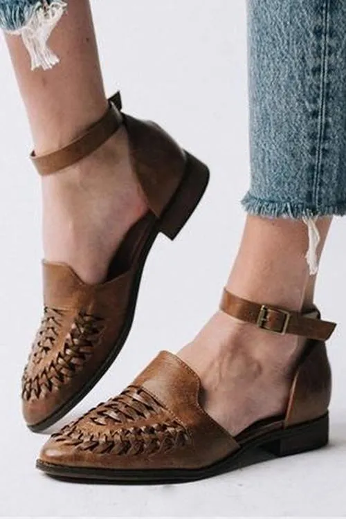 Woven Hollow Pointed Flats